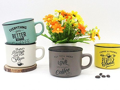 Lote 4 Tazas Time For Coffee. Detalles y Recuerdos para Bodas Originales. Tazas Frases Café - Regalos para Cumpleaños, Navidad, Navidades, Amigo Invisible