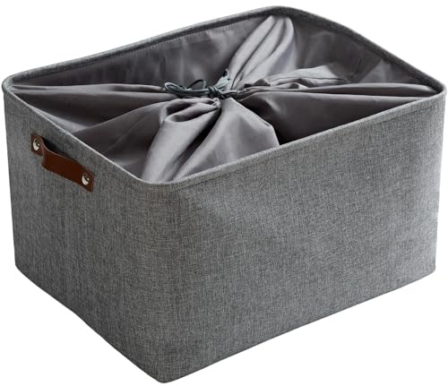 Mangata Faltbare Aufbewahrungskörbe mit Deckel, Grau Canvas-Stoff Aufbewahrungsbox für Spielzeug, Kleidung, Zuhause, Regale (Waschbar, XXLarge)