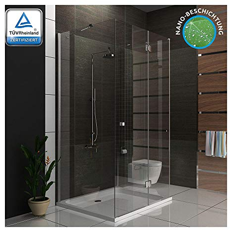 Alpenberger Duschkabine U Form | Duschkabine 3 Seitig Duschabtrennung mit Antikalk | Komplettdusche aus ESG Sicherheitsglas | Glasdusche mit Pendeltür (100 x 120 x 100 cm)