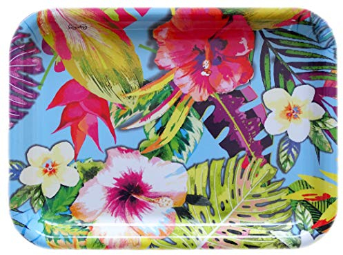 Lashuma Vassoio rettangolare in melammina, vassoio di servizio di alta qualità, motivo stampato, in plastica, tropicale, 31 x 23 cm