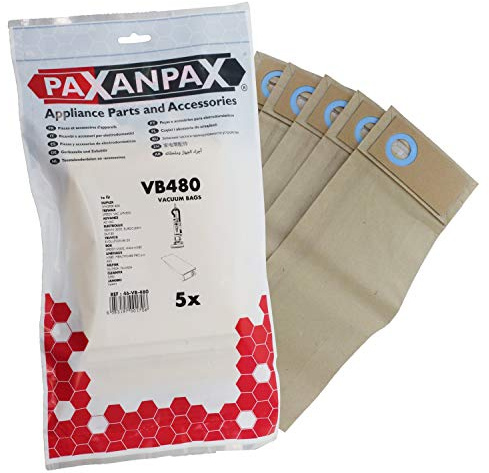 Paxanpax VB480 Compatible Paper Bags Trewax RX30, UPV550; Qualvac Upright; Nilfisk GU350A; Premiere UV160; Truvox Evolution; Karcher CW30 Series (Pack of 5)