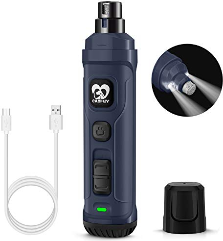 Casfuy Krallenschleifer für Hunde mit 2 LED-Leuchten – 2 Geschwindigkeiten, leiser, leistungsstarker elektrischer Krallenschneider für kleine, mittelgroße Hunde und Katzen