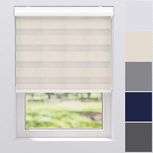 Doppelrollo Duo Rollo Kettenzugrollo Seitenzugrollo Rollo für Tür und Fenster Breite 40 bis 220 cm Höhe 130, 175 und 240 cm Wand- und Deckenmontage Abdeckblende aus Aluminium (40 x 175 cm, Leinen)