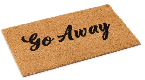 Ecomills Go Away Coco Coir Door Mat, 18 x 30 x 0.5 - Non Slip Backing, Elegant Front Entry Mat, Natural, Indoor Outdoor, Low Profile, Easy to Clean, Durable Heavy Duty