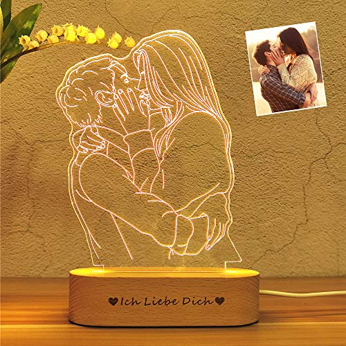 Foto personalizada Lámpara 3D Grabado de fotos Texto personalizado Lámpara LED 3D Luz nocturna con su propia imagen y texto Para niños Navidad Boda Cumpleaños Los mejores regalos (1 Foto)