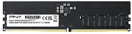 PNY PERFORMANCE DDR5 16GB 4800 MHz DIMM Modulo RAM per computer desktop CL40 1.1V, Nero