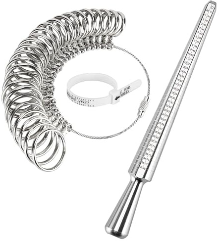 DDSHUN Ring Sizer UK Ring Measurement Tool, Aluminum Ring Mandrel Dual Size Measuring Finger Gauge A-Z Metal Steel Jewellery Tool Measure Scales Kit for Women Men Rings