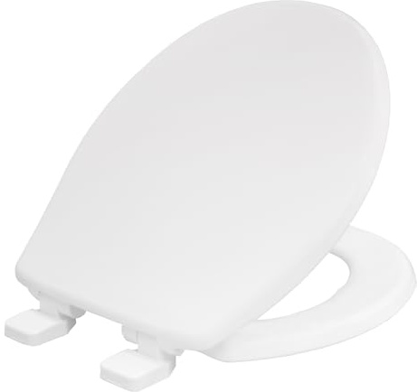 Marco Paul Standard-Toilettensitz aus weißem Holz, universell passend für die meisten Toiletten, weiße ovale Sitzscharniere und Befestigung, für Badezimmer