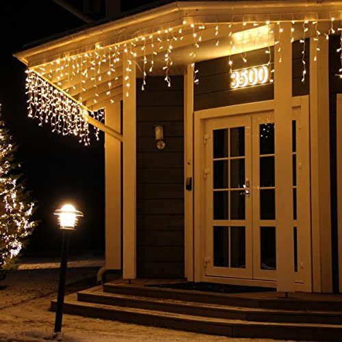 Lichterkette Außen, 35M 1000er LED Lichterkette Eisregen Außen mit Timer, Weihnachtsbeleuchtung Außen, Lichterkette Außen Strom Wasserdicht mit 8 Modi Memory-Funktion für Garten, Dach, Warmweiß | Weihnachtsbeleuchtung Außen, Lichterkette Außen Strom Wasserdicht mit 8 Modi Memory-Funktion für Garten, Dach, Warmweiß