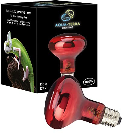 Aqua-Terra Lighting 100w Infrared Basking Heat Lamp for Reptiles, Amphibians and Invertebrates– R80 Spotlight Bulb with E27 Standard Screw Base Suitable for Vivarium Heating