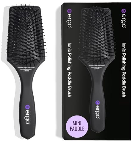 ERGO Mini Ionic Polishing Paddle Brush - Small Detangling Hair Brush for Wet & Dry Use - Professional Hair Care Styling Tool (ER500)