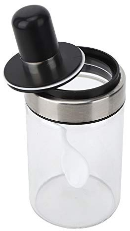 Wakects Bocal en Verre Transparent pour Épices avec Couvercle et Cuillère, Sucrier, Salière pour Cuisine, Café, 6,5 x 14,7 cm