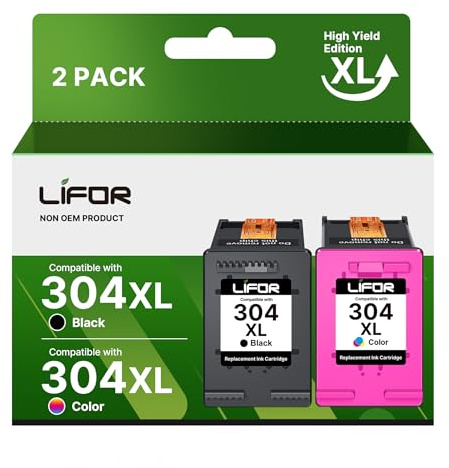 LIFOR 304XL Printer Ink 304 XL Ink Cartridges Combo Pack Replacement for HP 304 Ink Cartridges Black and Colour for HP Envy 5010 5020 5032 5030 5000 DeskJet 3760 3762 2600 2620 2630 2633 3720 3750