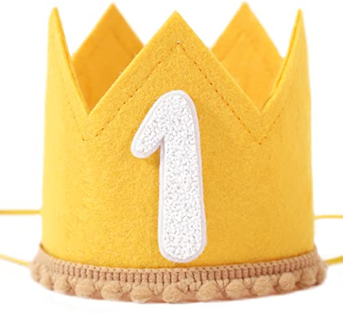 1st Birthday Crown - Yellow First Birthday Hat for Baby Girls/Boys Party Decorations and Supplies