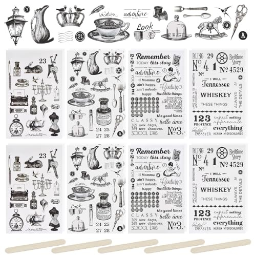 WANDIC 16 Bogen Rub on Transfer Stickers, Schwarz Weiß Aufkleber Wand mit Vintage Muster, Wasserdicht, Handarbeiten, Möbel, DIY Kunsthandwerk, Dekorieren für Fotoalbum und Scrapbook, 10 x 15 cm