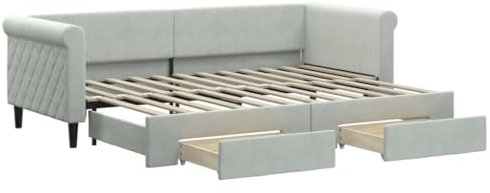 vidaXL Tagesbett, Ausziehbar Schlafsofa mit Schubladen, Bettsofa Gästebett für Schlafzimmer Wohnzimmer, Sofa Bett Ausziehbett, Hellgrau 80x200 cm Samt