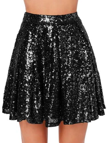 Minirock Damen Glitzer Pailletten Goldener Rock Kurz Faltenrock Tanz Stilvoll Karneval Hohe Taille