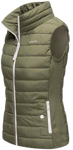 MARIKOO leicht gefütterte Damen Steppweste Übergangsjacke mit elastischen Rippbündchen an der Seite und hohem Kragen Reimii Olive Gr. M