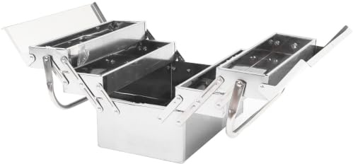 Freitragender Werkzeugkasten aus Edelstahl mit 3 Ebenen und 5 Fächern, Zusammenklappbarer Werkzeugkasten aus Metall (420)