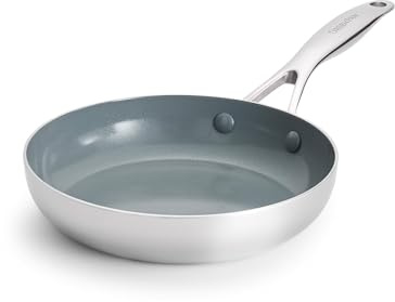 GreenPan Valencia Pro Bratpfanne aus Edelstahl, 20,3 cm, Induktionsgeeignet, verspiegelt, dreilagig, Keramik-Antihaftbeschichtung, PFAS-frei, PFOA-frei, mehrfach verkleidetes Kochgeschirr,