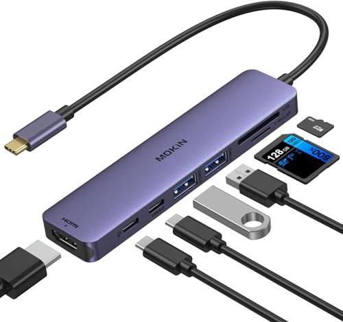 MOKiN USB C Hub for MacBook, 7-in-1 USB C adapter, 4K HDMI, 100W PD(Purple)