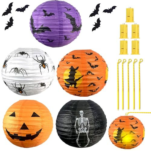 Shinybox Halloween Laterne, 5 Stück Halloween Kürbis Papier Laterne, Halloween Papierlaternen für Halloween, St. Martin's Day Dekoratives Hängendes Festival für Sankt Martin Party Halloween Dekoration