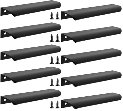 CozyTower 10 Pack Black Edge Finger Pulls for Cabinets, 6 Drawer Pulls