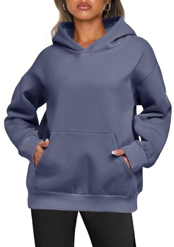 Enwokran Sweat à Capuche Femme Automne Hiver Oversized Sweatshirts Manches Longues Polaire Classic Hoodies Pullover avec Poches (Gris Bleu, XXL)
