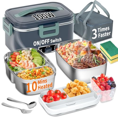 IFENROL Lonchera eléctrica con calefacción, 100 W, 3 en 1, de calentamiento rápido, portátil, para adultos, con 2 contenedores (individual y compartimento) para coche, camión, oficina