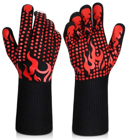 BBQ Gloves, Oven Mitts Grilling Gloves - 1472℉ Extreme Heat Resistant Oven Gloves, Silicone Non-Slip Oven Gloves Long Kitchen Gloves for Barbecue, Cooking, Baking, Welding