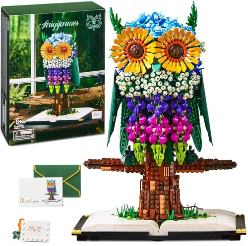 IKUPER Eule Bauspielzeug mit Blumen, 1989 Stück | Botanische Sammlung, Home und Zimmer-Deko, Klemmbausteinen als Geschenk für Erwachsene und Kinder ab 12 Jahren