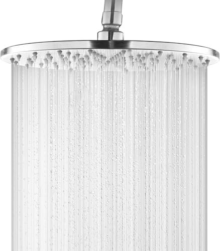 Rainfall Shower Head, 8 Inch Powerful High Pressure Round Bathroom Rainhead Overhead Shower Head with Adjustable Swivel Ball Joint, 304 Stainless Steel, G1/2 Universal Fitting