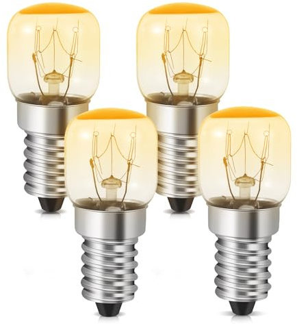YIIFELL Ampoule four E14 25 W 4xAmpoule Frigo Résistante à 300°2700K Blanc Chaud pour Four, BBQ, Sauna, Lampe à Sel, Four à Micro-ondes[Classe énergétique G]