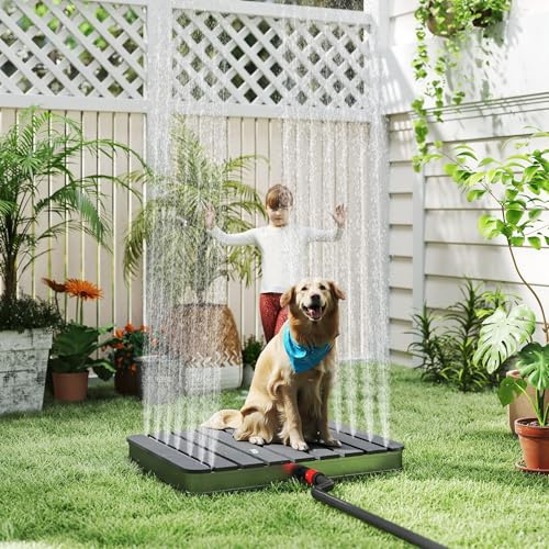 PEILU WPC Douche de sol réglable avec roue et surface antidérapante résistante aux intempéries Aspect bois Hauteur fontaine jusqu'à 4 m Douche de camping pour plage Jardin (rectangulaire, noir)