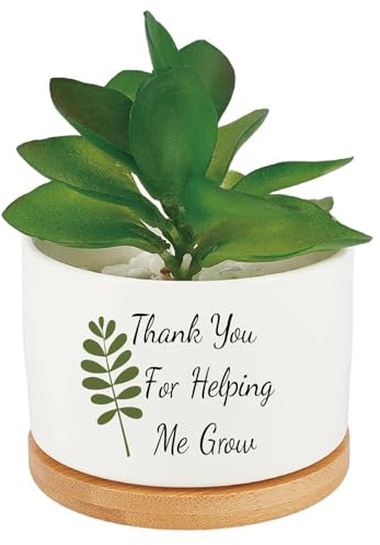 craspire Danke DASS Sie Mir Beim Züchten Geholfen Haben Blumentöpfe Sukkulenten Kakteen Weiße Keramik Aloe Vera Blumentopf Holztablett Abflussloch Für Drinnen Und Draußen als Dankeschön Für Lehrer