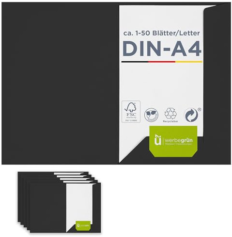 25 x Präsentationsmappe für A4 in schwarz, FSC® MIX 70%, sehr stabile Dokumentenmappe 320g/m² Karton mit Visitenkartenschlitz, passt in C4-Umschlag, Made in Germany, direkt vom Hersteller Werbegrün