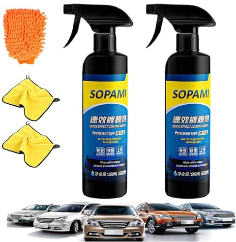 Quick Effect Coating Agent, 500ml Quick Effect Coating Agent, 3 in 1 High Protection Quick Car Coating Spray, Hydrophobic Trim Coating, Car Scratch Wax Polish Spray Waterless Wash (2pc)