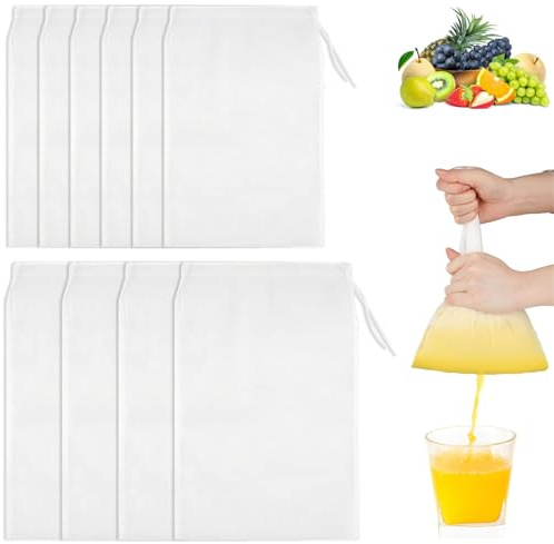 YUNYU Confezione da 10 panni riutilizzabili per formaggio e sacchetti per latte di noci, 6 pezzi da 30 x 20 cm + 4 sacchetti filtranti da 35 x 25 cm a rete fine con coulisse, lavabili per spremere