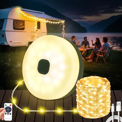 Pavlleen Catena Luminosa da Campeggio Arrotolabile,Luci da Esterno Campeggio,10M Luce da Campeggio Avvolgibile con Telecomando,9 Modalità di Illuminazione,per Tenda,camera da,Giardino,Esterno,Camping