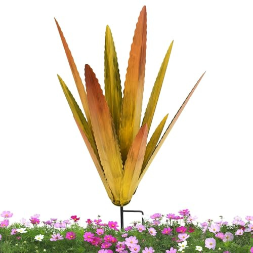 Planta artificial de agave – Escultura de planta de agave de metal | Decoración del hogar, estacas de decoración de patio del hogar, plantas de metal para decoración al aire libre, estatua de jardín