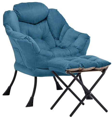 Aunekiv Sessel mit Hocker, Bequemer Ohrensessel und Armlehnensessel, Lesesessel mit Seitentasche, Moderner Relaxsessel für Wohnzimmer, Schlafzimmer und kleine Räume