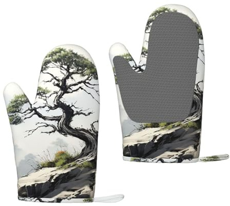 Lot de 2 gants de cuisine en silicone en pin sur pente de montagne, résistants à la chaleur 500 °C, gants de cuisine antidérapants pour la cuisine, la pâtisserie, les essentiels de cuisine
