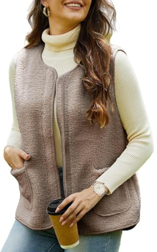 Joligiao Chaleco de Forro Polar Mujer Termico Chaleco Lana Polar Invierno Chaqueta sin Mangas con Bolsillos con Cremallera Chaqueta de Peluche Mujer Invierno Cálido Jacket