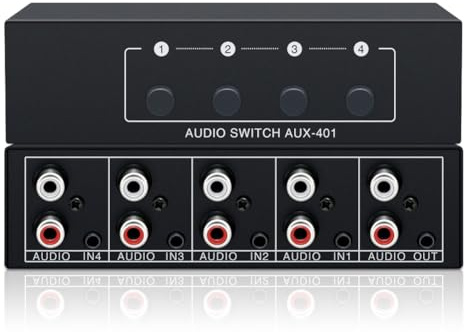 Audio Switch 4-in-1-out Cinch Verteiler & Umschalter, 3,5 mm Aux Splitter, Passiver Stereo Lautsprecher Umschalter für Kopfhörer, TV, PC (RCA/Cinch Splitter)