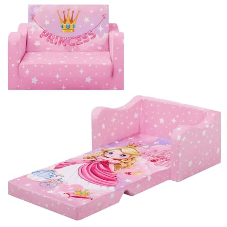 alldomess Pieghevole Divano Bambini 2-in-1, Poltroncina per Trasformabile in Lettino, Comoda Stabile Sedia Camere da Letto, Soggiorno e Stanza per i Giochi,Principessa