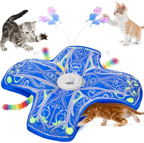 Qraxond Interactive Cat Toys for Indoor Cats,[Newly Upgraded] Rechargeable Touch Activated Hide and Seek Kitten Toys for Bored Indoor Adult Cats with Fluttering (Blue)
