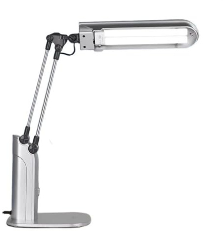 Mesas auxiliares Lámpara de escritorio, lámpara fluorescente 27 vatios, lectura, oficina con efecto luz diurna 6500 K interruptor una tecla y brazo ajustable, aleación aluminio para decoración