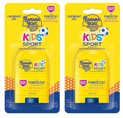 Banana Boat Kids Sport Sunscreen Stick Travel Sunscreen, SPF 50, 0.5oz, Twin Pack
