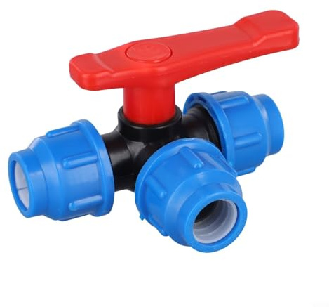 Valvola a sfera in PE a 3 vie, valvola in plastica da 20/25/32/40/50 mm con raccordo per tubo flessibile DN15 DN20 DN25 DN32 DN40 per controllo del flusso d'acqua in ambito industriale e domestico (20