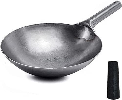 Auténtico wok chino forjado a mano, sartén antiadherente de acero al carbono, olla de hierro grueso para saltear, duradero, diseño tradicional, perfecto para cocineros caseros.